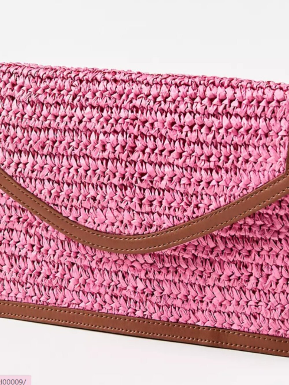 Loft Pink Raffia Clutch w Brown Trim Detail NWT - Picture 6 of 8